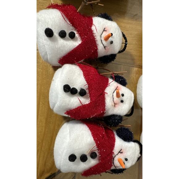 12 Puffy Felt Snowmen Christmas Ornaments Dressed In Hats/ Scarves W/ Twig Arms - Picture 2 of 10